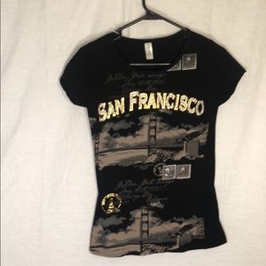 Ocean Beach black gold tee San Francisco Bay bridge t-shirt tapered fit classic
